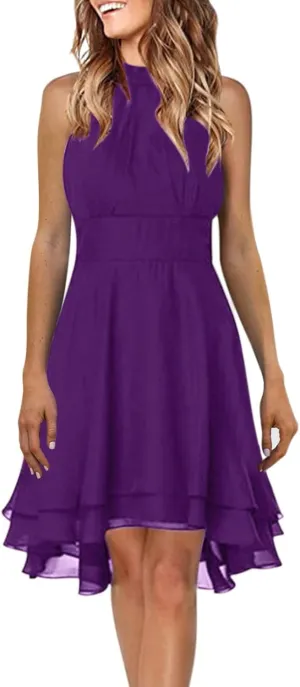 Womens Midi Dress 2025 Summer Trendy Flowy Chiffon Plus Size High Neck Halter Corset Tiered Cocktail Wedding Guest Dresses