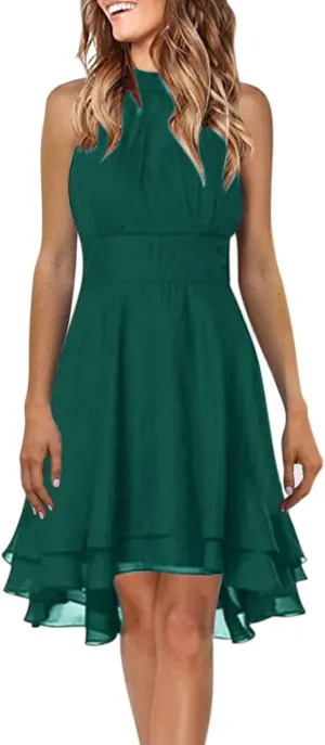 Womens Midi Dress 2025 Summer Trendy Flowy Chiffon Plus Size High Neck Halter Corset Tiered Cocktail Wedding Guest Dresses