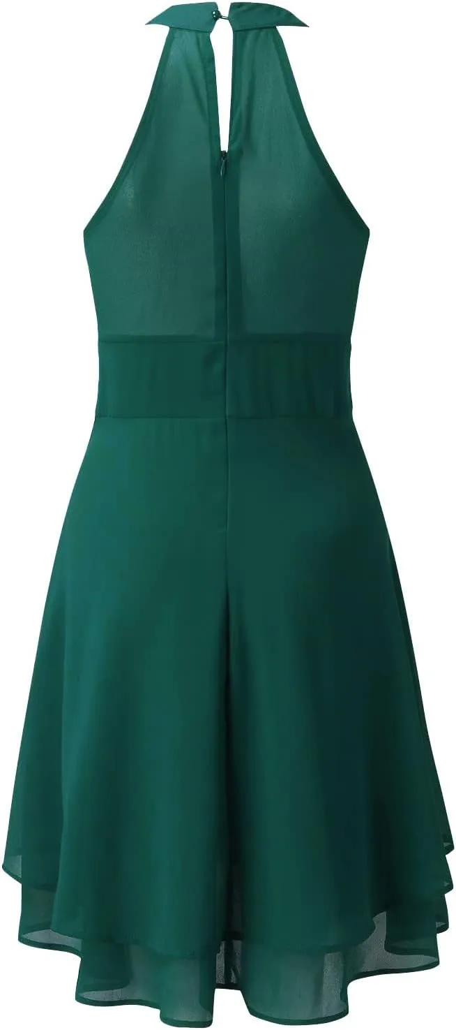 Womens Midi Dress 2025 Summer Trendy Flowy Chiffon Plus Size High Neck Halter Corset Tiered Cocktail Wedding Guest Dresses