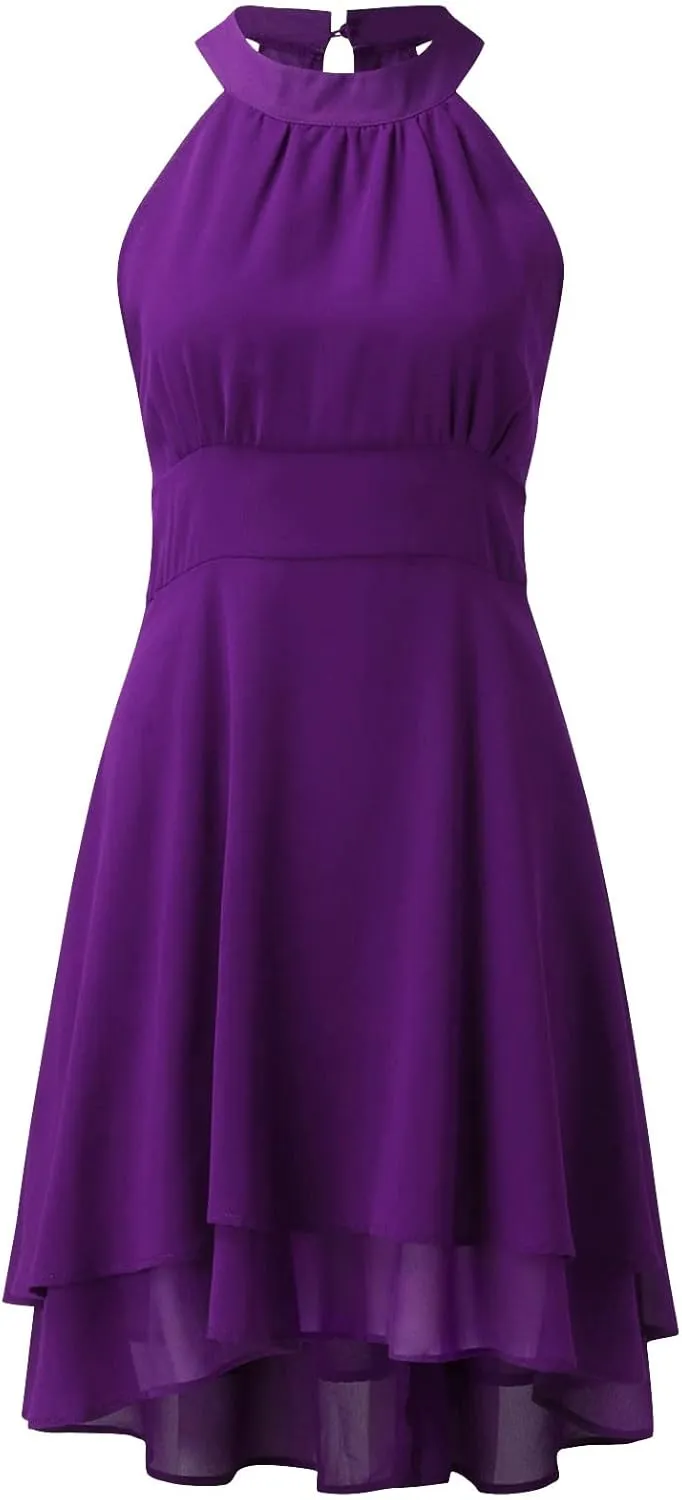 Womens Midi Dress 2025 Summer Trendy Flowy Chiffon Plus Size High Neck Halter Corset Tiered Cocktail Wedding Guest Dresses