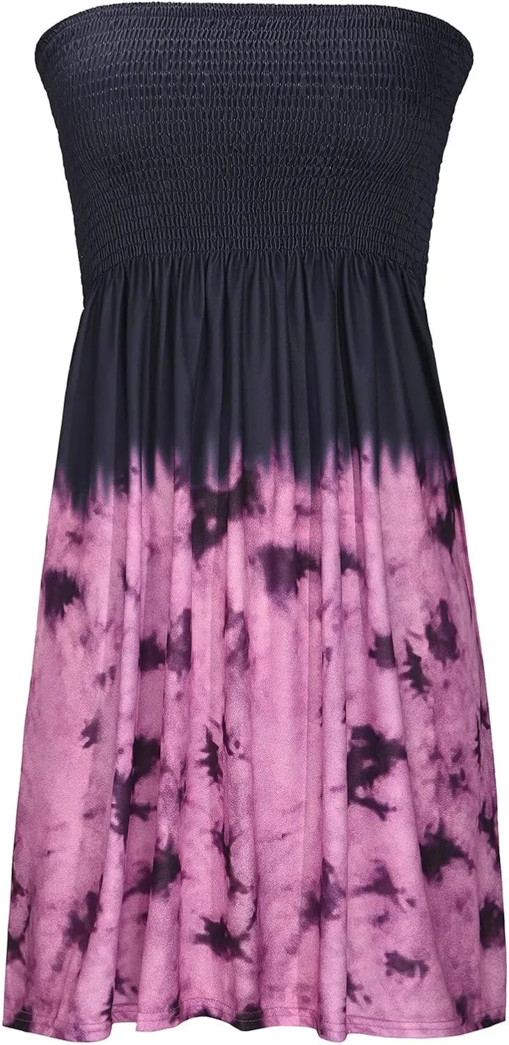 Womens Off Shoulder Fashion Printed Sexy Dresses Sleeveless Padded A-Line Boho Dress Strapless Casual Dress