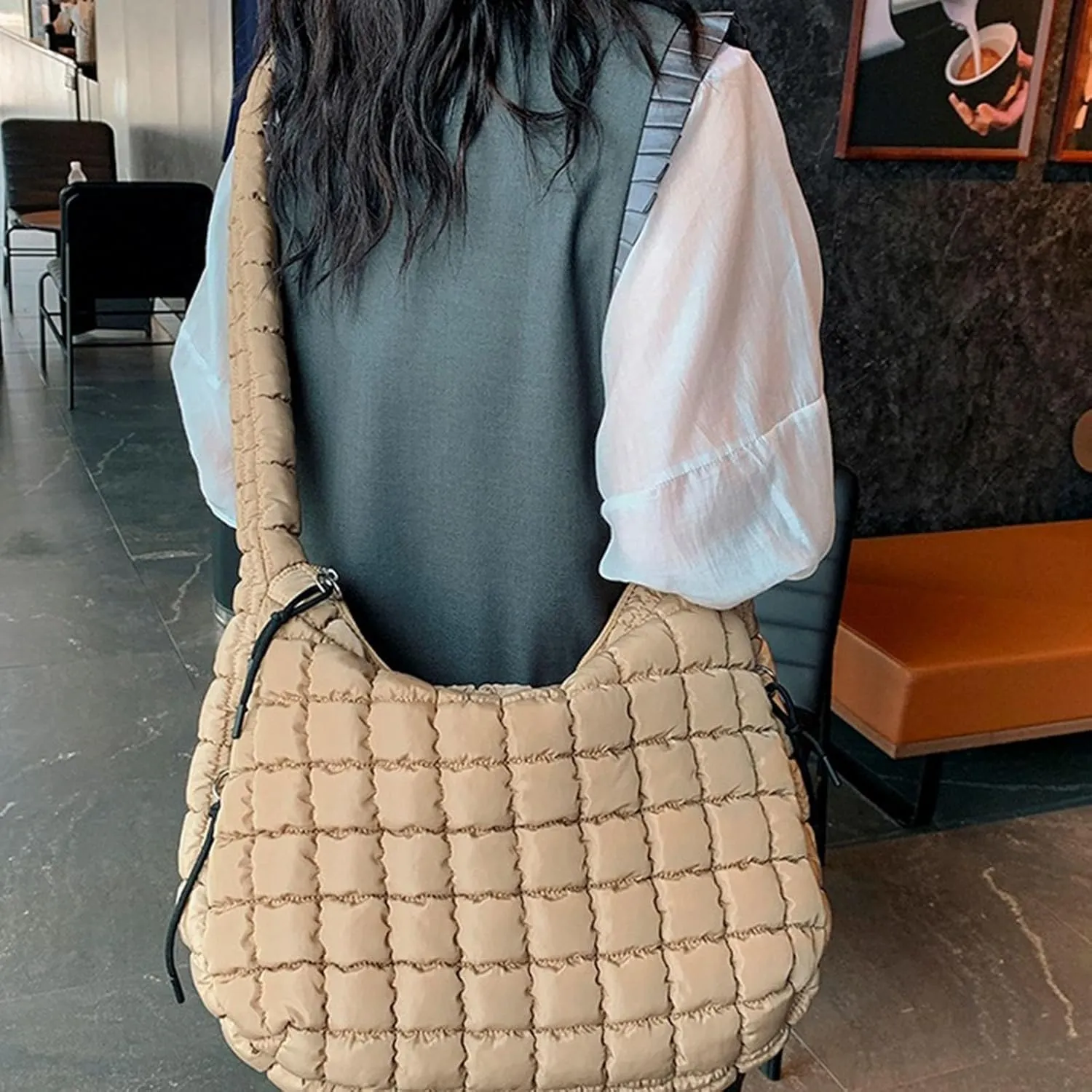 Womens Purses And Handbags Large Quilted Carryall Puffer Shoulder Bag Lightweight Quilted Padding Hobo Bag