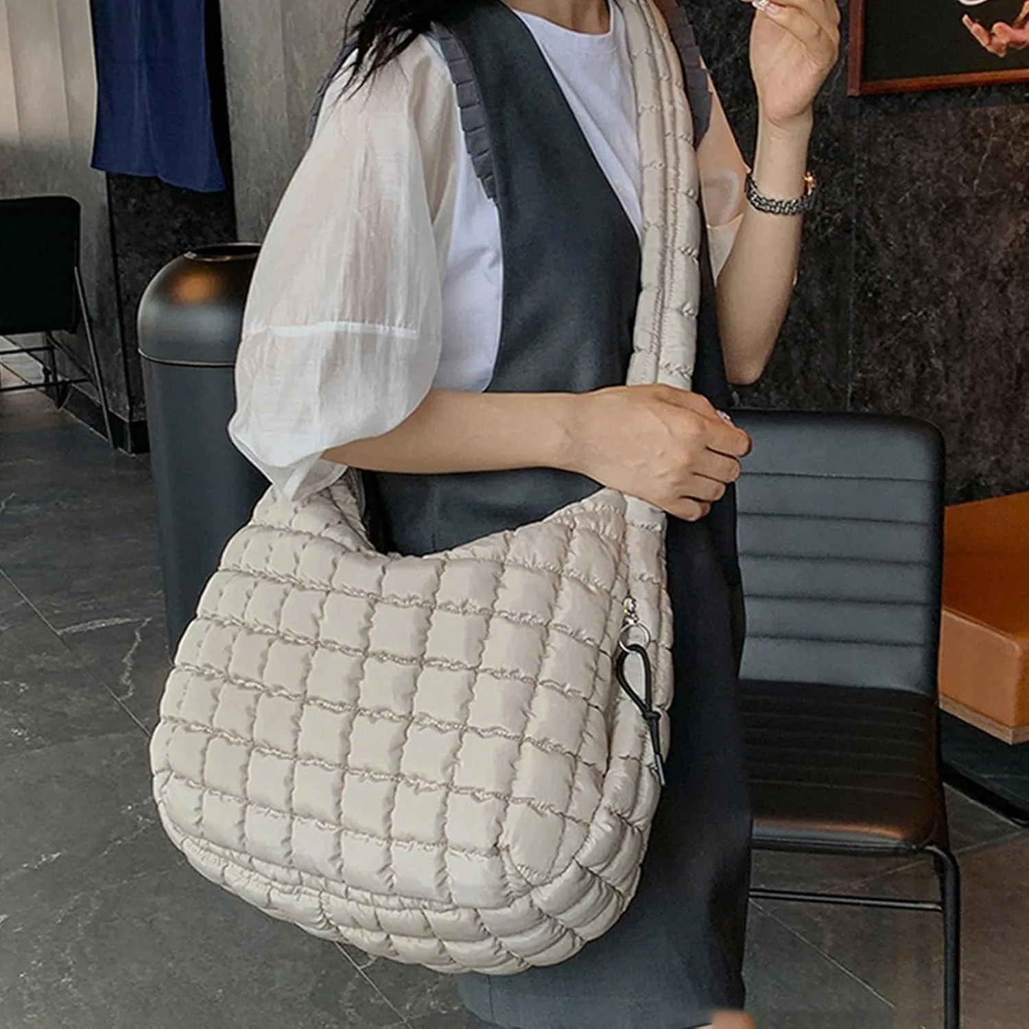 Womens Purses And Handbags Large Quilted Carryall Puffer Shoulder Bag Lightweight Quilted Padding Hobo Bag