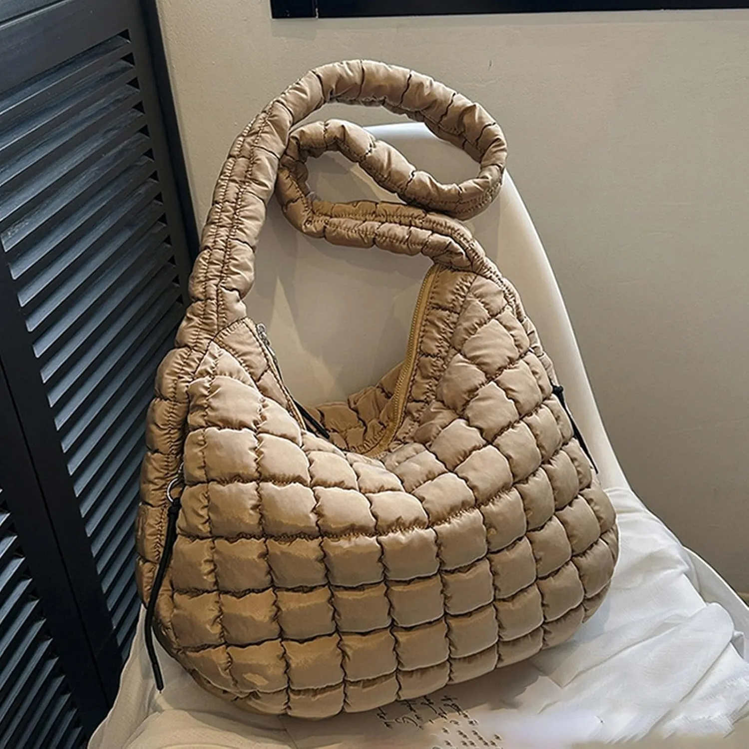 Womens Purses And Handbags Large Quilted Carryall Puffer Shoulder Bag Lightweight Quilted Padding Hobo Bag