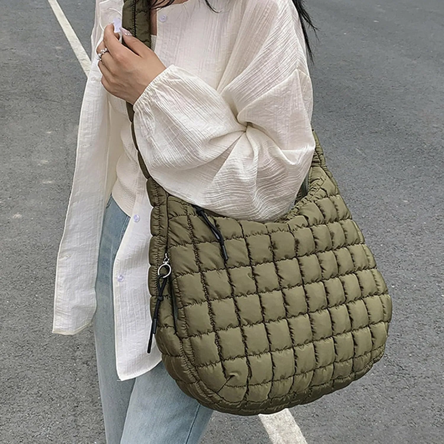 Womens Purses And Handbags Large Quilted Carryall Puffer Shoulder Bag Lightweight Quilted Padding Hobo Bag