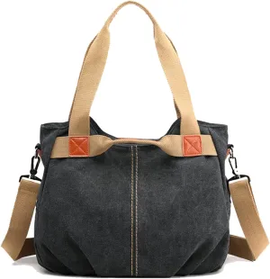 Women's Retro Canvas Tote Hobo Bag Casual Top Handle Shoulder Bag Travel Crossbody Handbag Purse In 3 Ways To Carrybag1256OWOISS