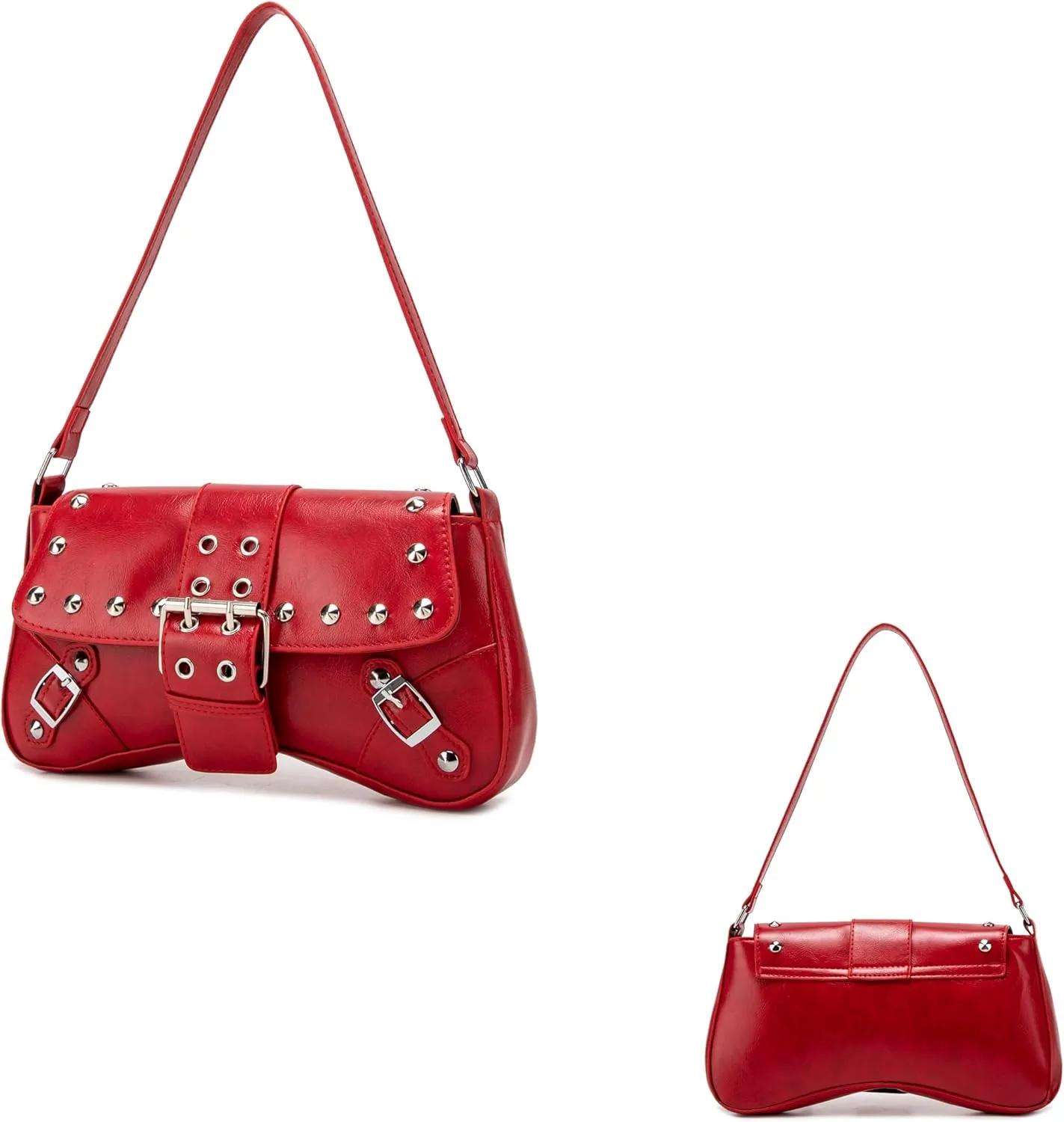 Women's Shoulder Bag Y2K Purses 90s Studded Rivet Punk Handbag Red Leather Purses summer bags for women 2025 trendy