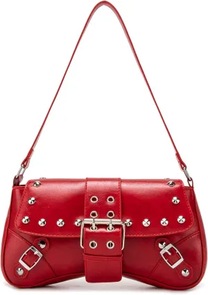 Women's Shoulder Bag Y2K Purses 90s Studded Rivet Punk Handbag Red Leather Purses summer bags for women 2025 trendy