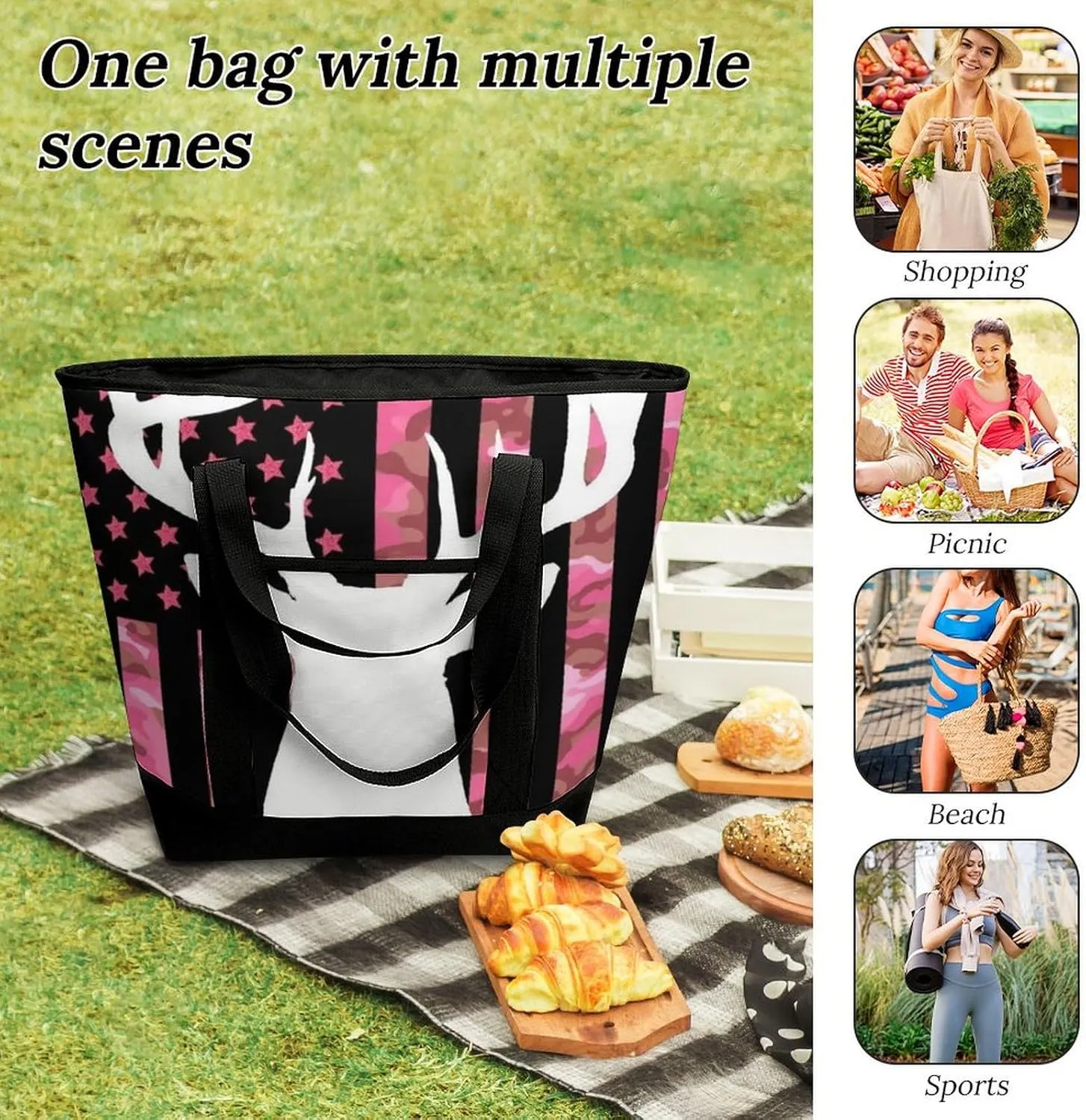 Women's Spacious Thermal Shoulder Bag Stylish Insulated Shopping Tote