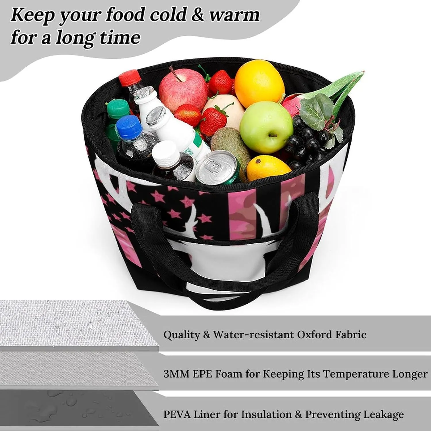 Women's Spacious Thermal Shoulder Bag Stylish Insulated Shopping Tote