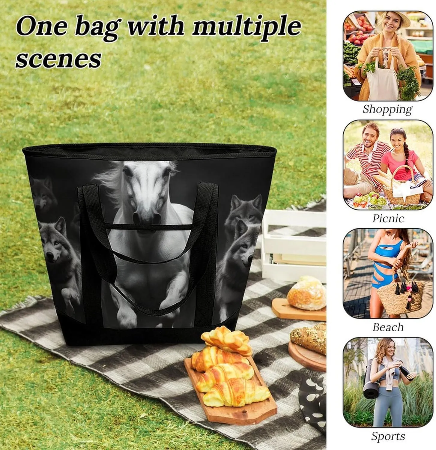 Women's Spacious Thermal Shoulder Bag Stylish Insulated Shopping Tote