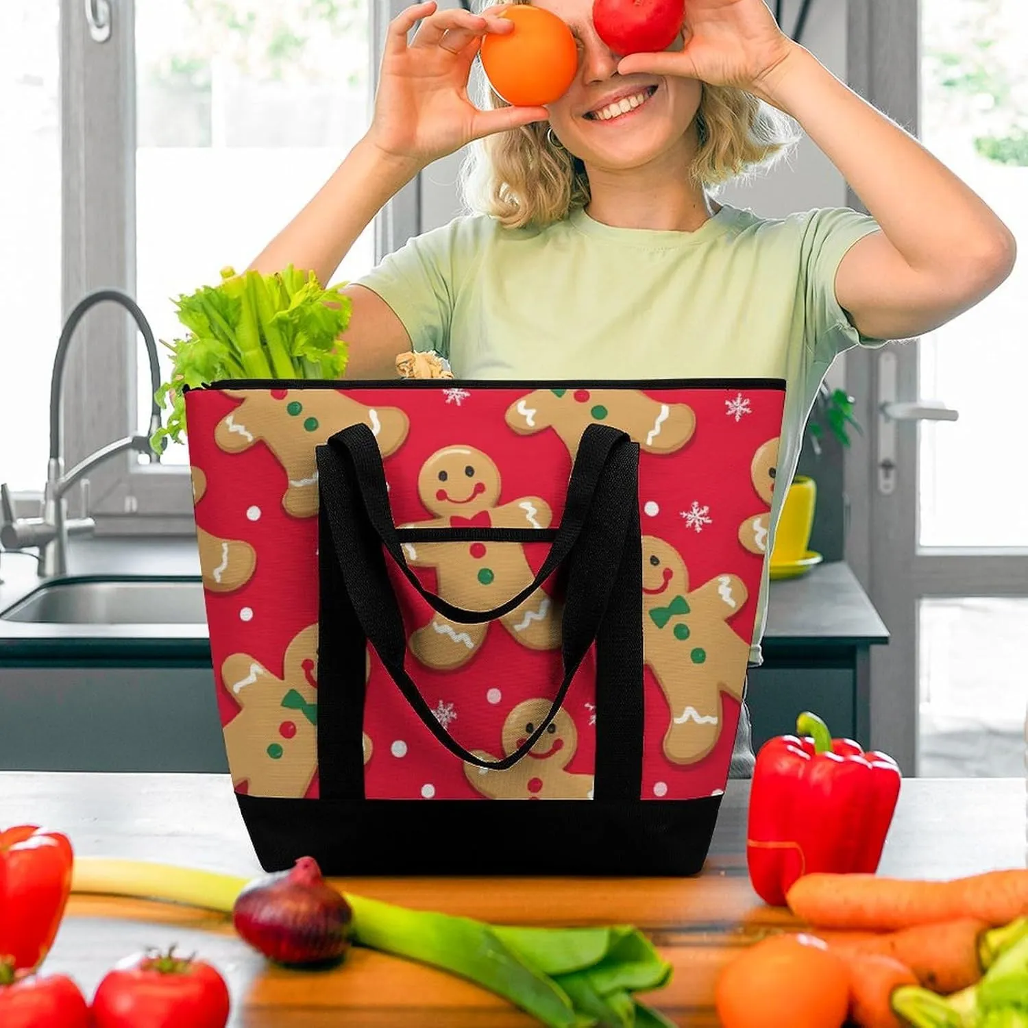 Women's Spacious Thermal Shoulder Bag Stylish Insulated Shopping Tote