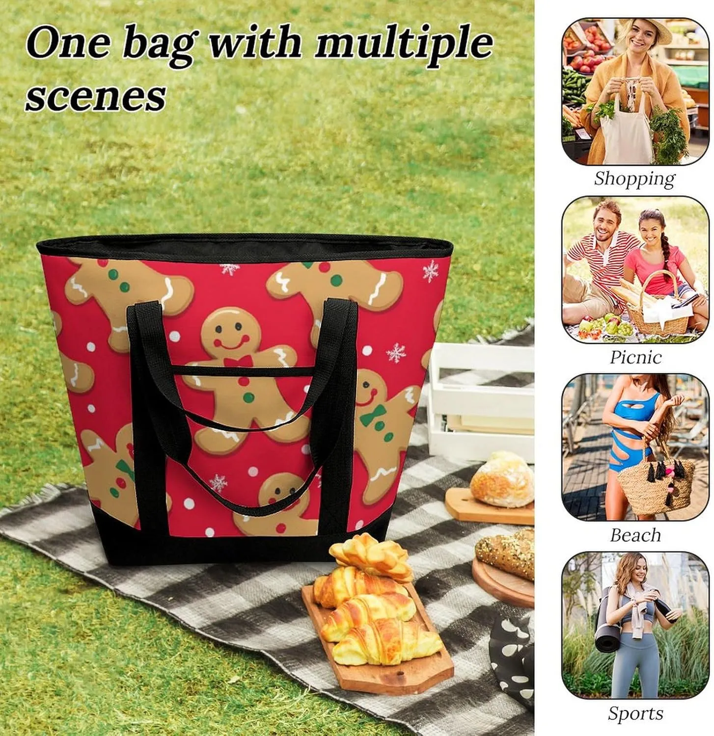 Women's Spacious Thermal Shoulder Bag Stylish Insulated Shopping Tote