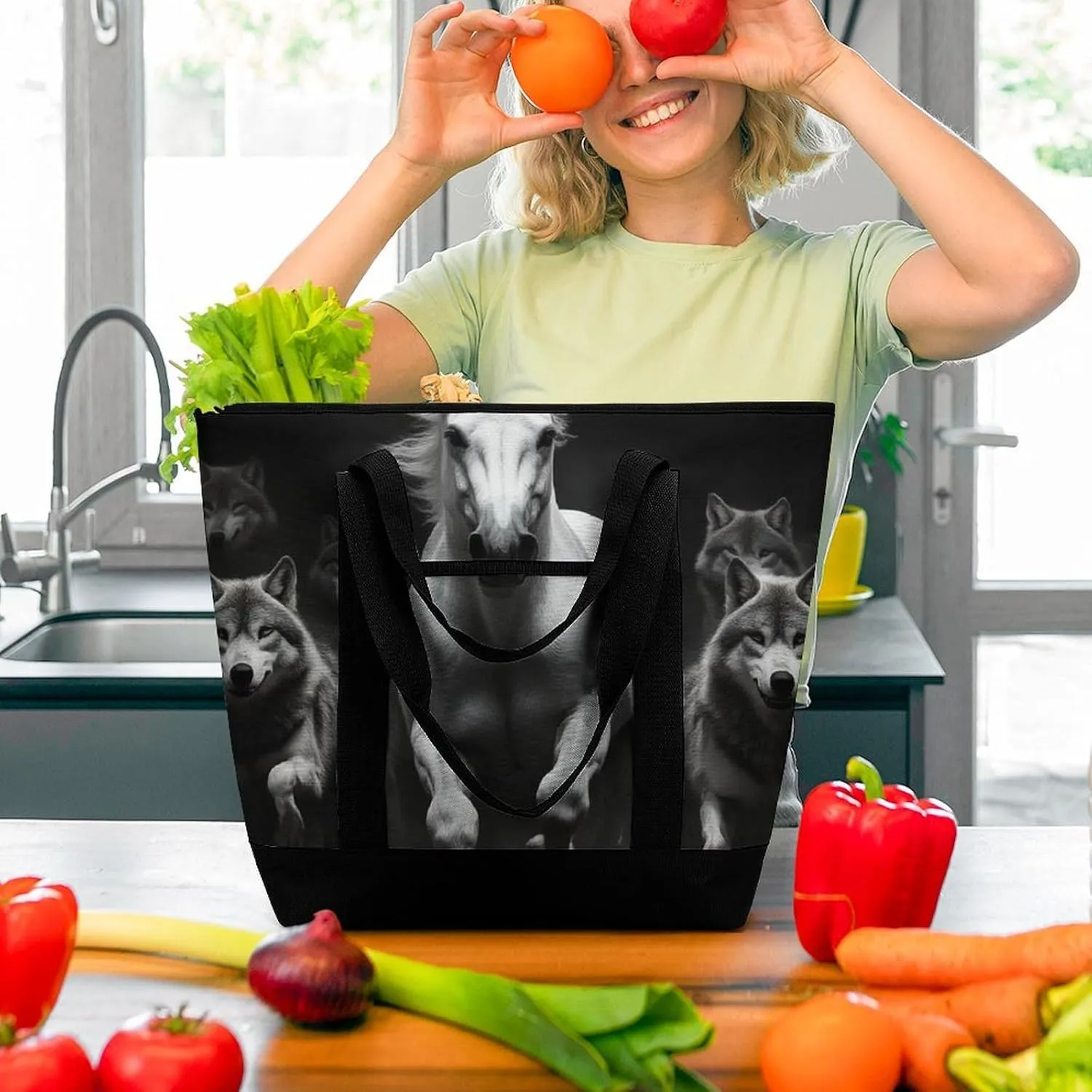 Women's Spacious Thermal Shoulder Bag Stylish Insulated Shopping Tote