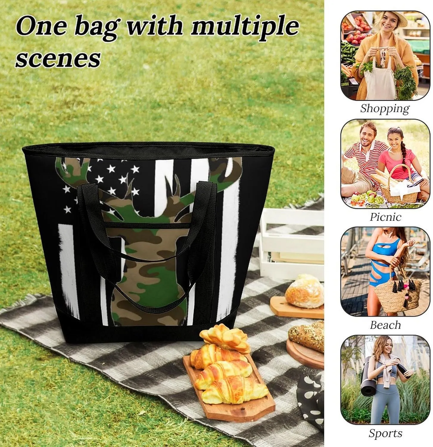 Women's Spacious Thermal Shoulder Bag Stylish Insulated Shopping Tote