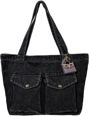 Women's Stylish Large Denim Crossbody Messenger Bag for Woman Spacious Jean Shoulder Purse Tote Hobo Bag
