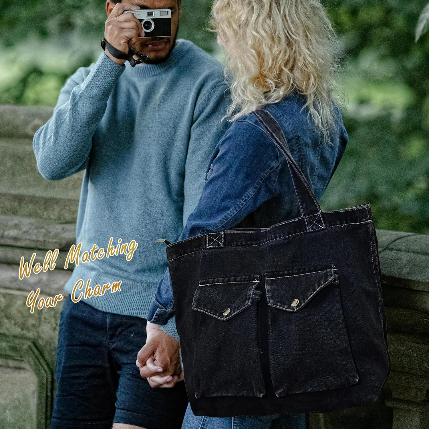 Women's Stylish Large Denim Crossbody Messenger Bag for Woman Spacious Jean Shoulder Purse Tote Hobo Bag