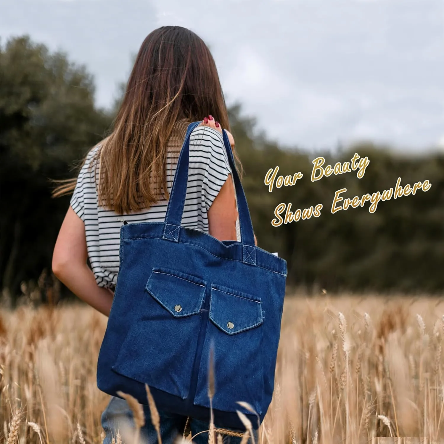 Women's Stylish Large Denim Crossbody Messenger Bag for Woman Spacious Jean Shoulder Purse Tote Hobo Bag