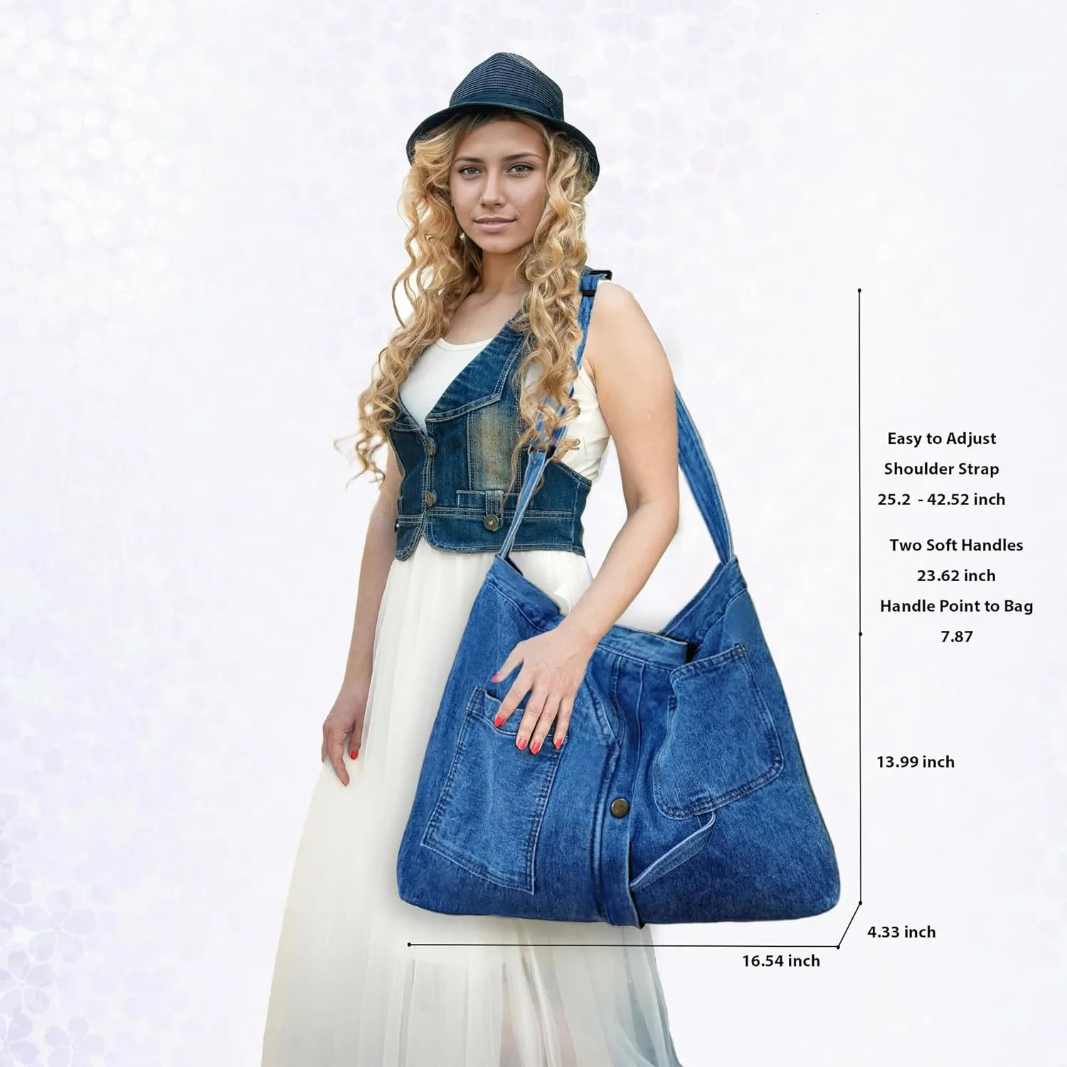Women's Stylish Large Denim Crossbody Messenger Bag for Woman Spacious Jean Shoulder Purse Tote Hobo Bag