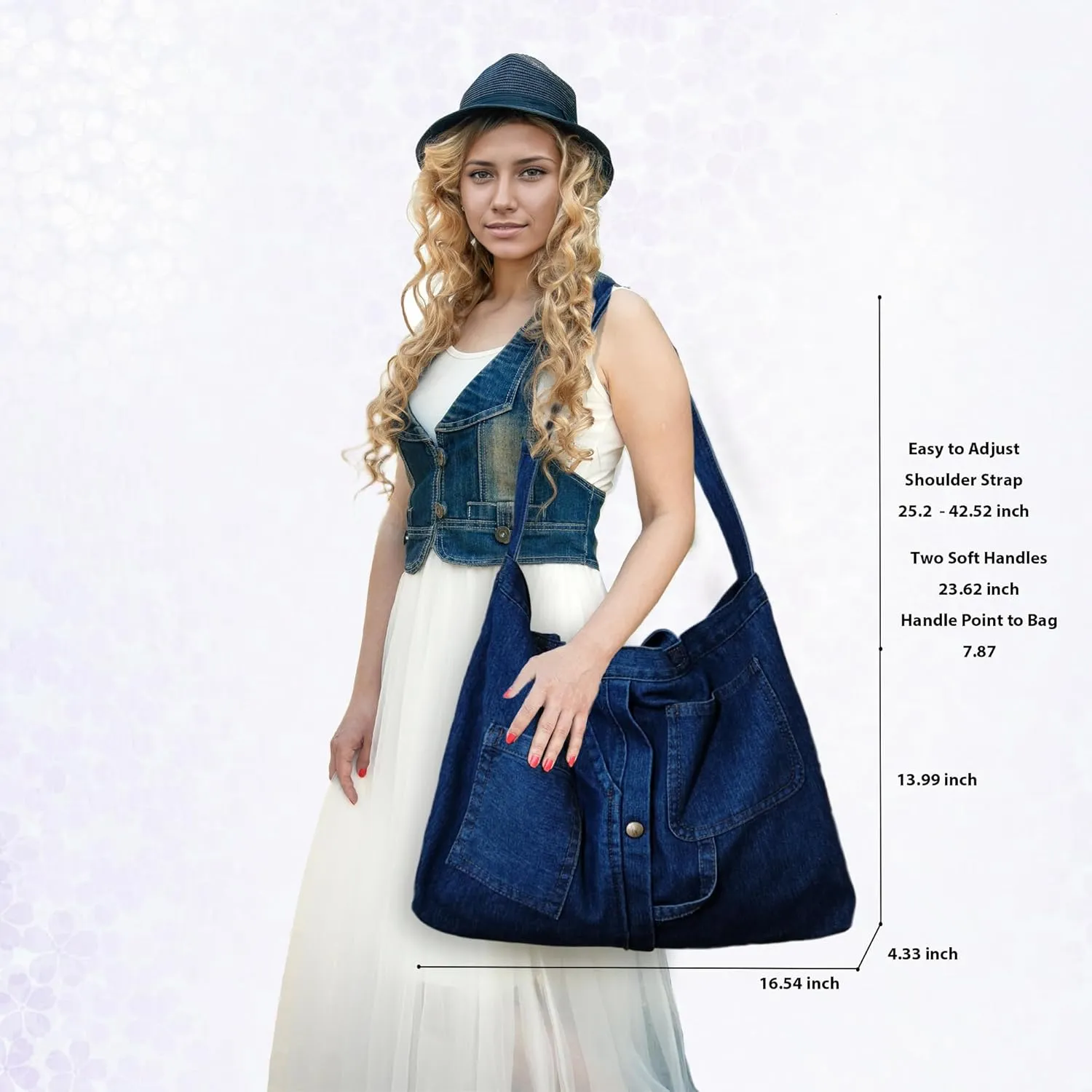Women's Stylish Large Denim Crossbody Messenger Bag for Woman Spacious Jean Shoulder Purse Tote Hobo Bag
