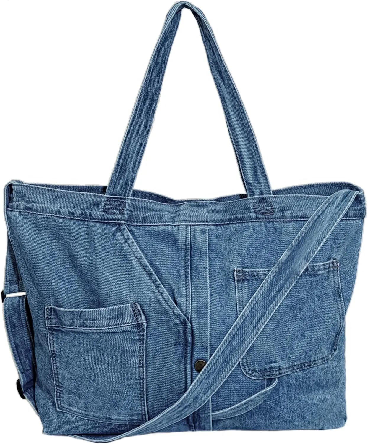 Women's Stylish Large Denim Crossbody Messenger Bag for Woman Spacious Jean Shoulder Purse Tote Hobo Bag