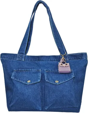 Women's Stylish Large Denim Crossbody Messenger Bag for Woman Spacious Jean Shoulder Purse Tote Hobo Bag
