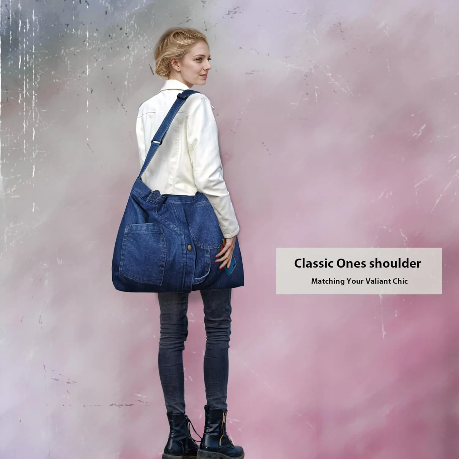 Women's Stylish Large Denim Crossbody Messenger Bag for Woman Spacious Jean Shoulder Purse Tote Hobo Bag