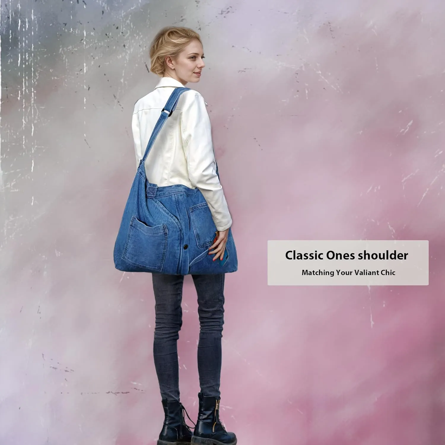 Women's Stylish Large Denim Crossbody Messenger Bag for Woman Spacious Jean Shoulder Purse Tote Hobo Bag