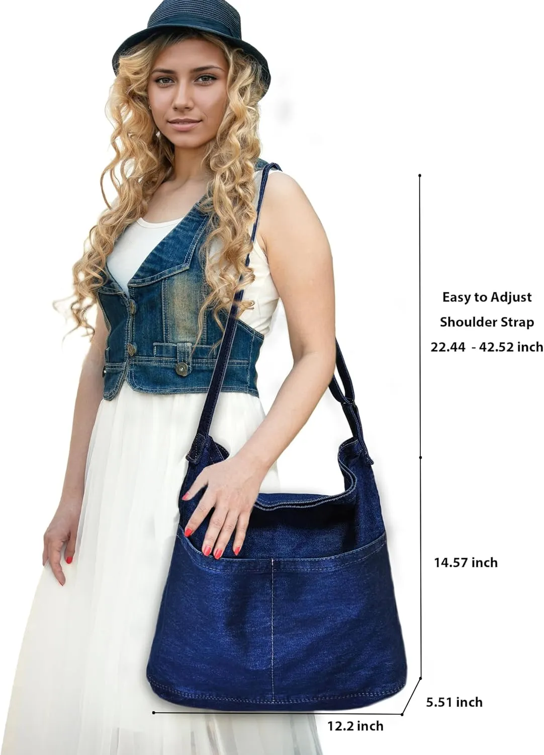 Women's Stylish Large Denim Crossbody Messenger Bag for Woman Spacious Jean Shoulder Purse Tote Hobo Bag