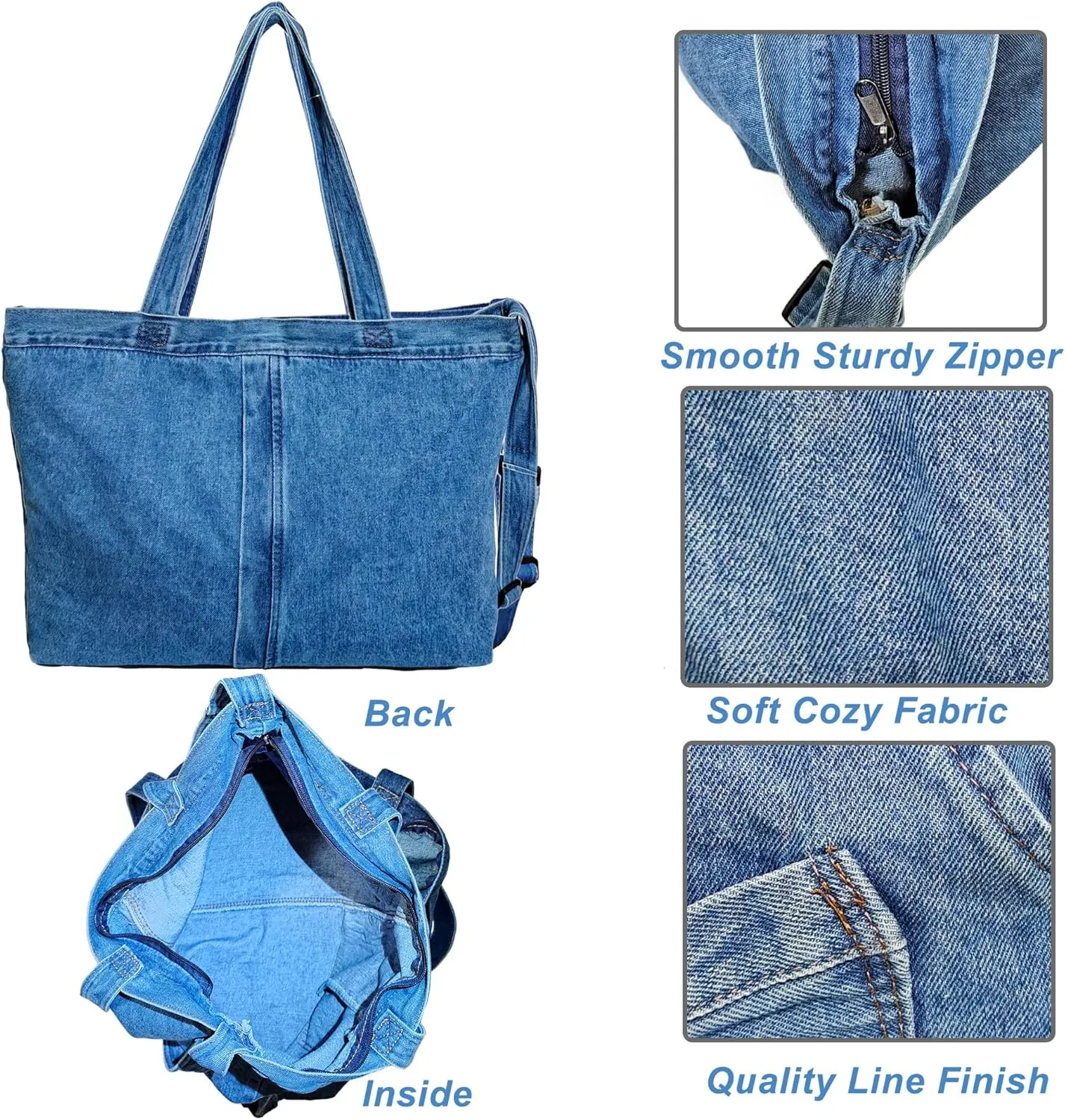 Women's Stylish Large Denim Crossbody Messenger Bag for Woman Spacious Jean Shoulder Purse Tote Hobo Bag