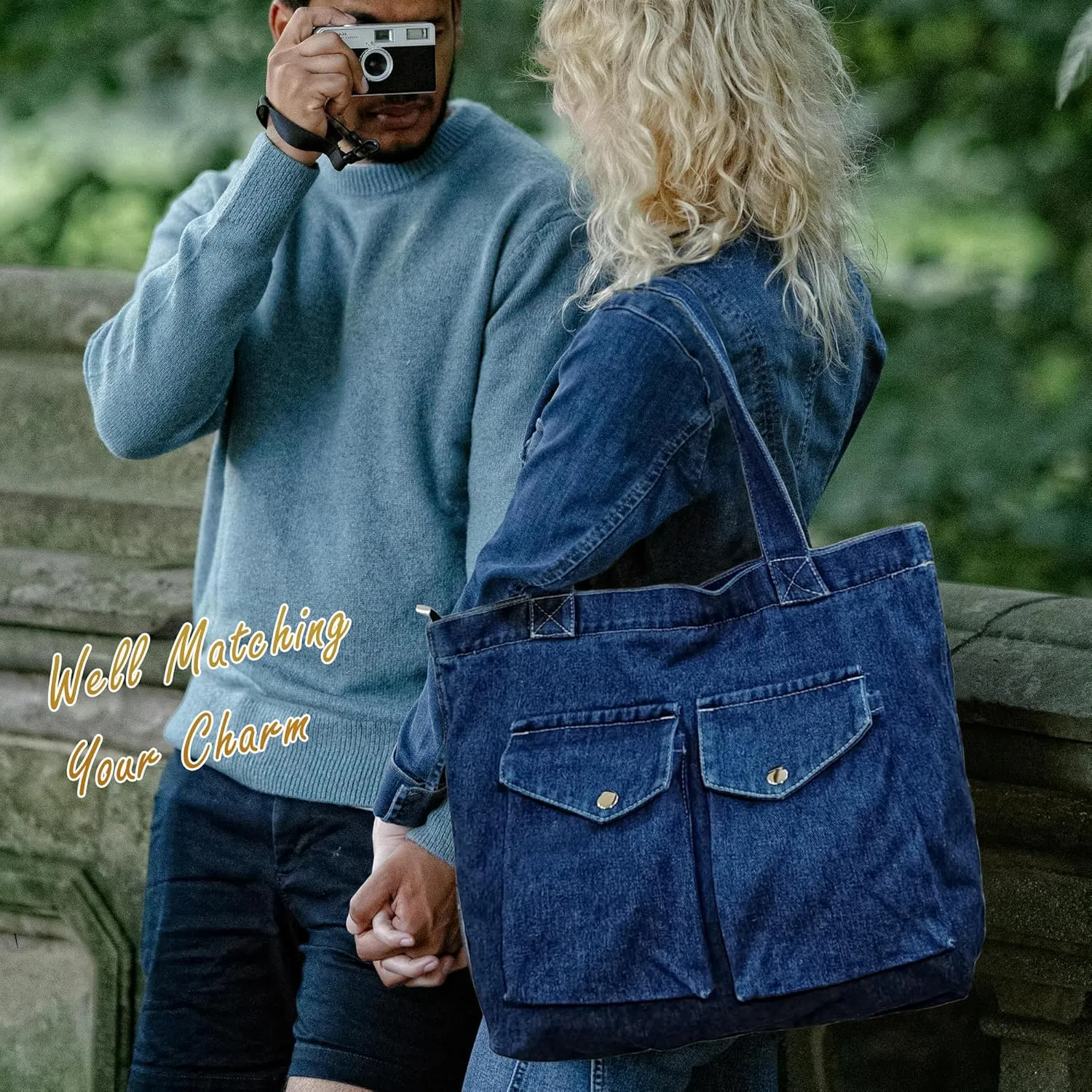 Women's Stylish Large Denim Crossbody Messenger Bag for Woman Spacious Jean Shoulder Purse Tote Hobo Bag