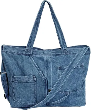 Women's Stylish Large Denim Crossbody Messenger Bag for Woman Spacious Jean Shoulder Purse Tote Hobo Bag