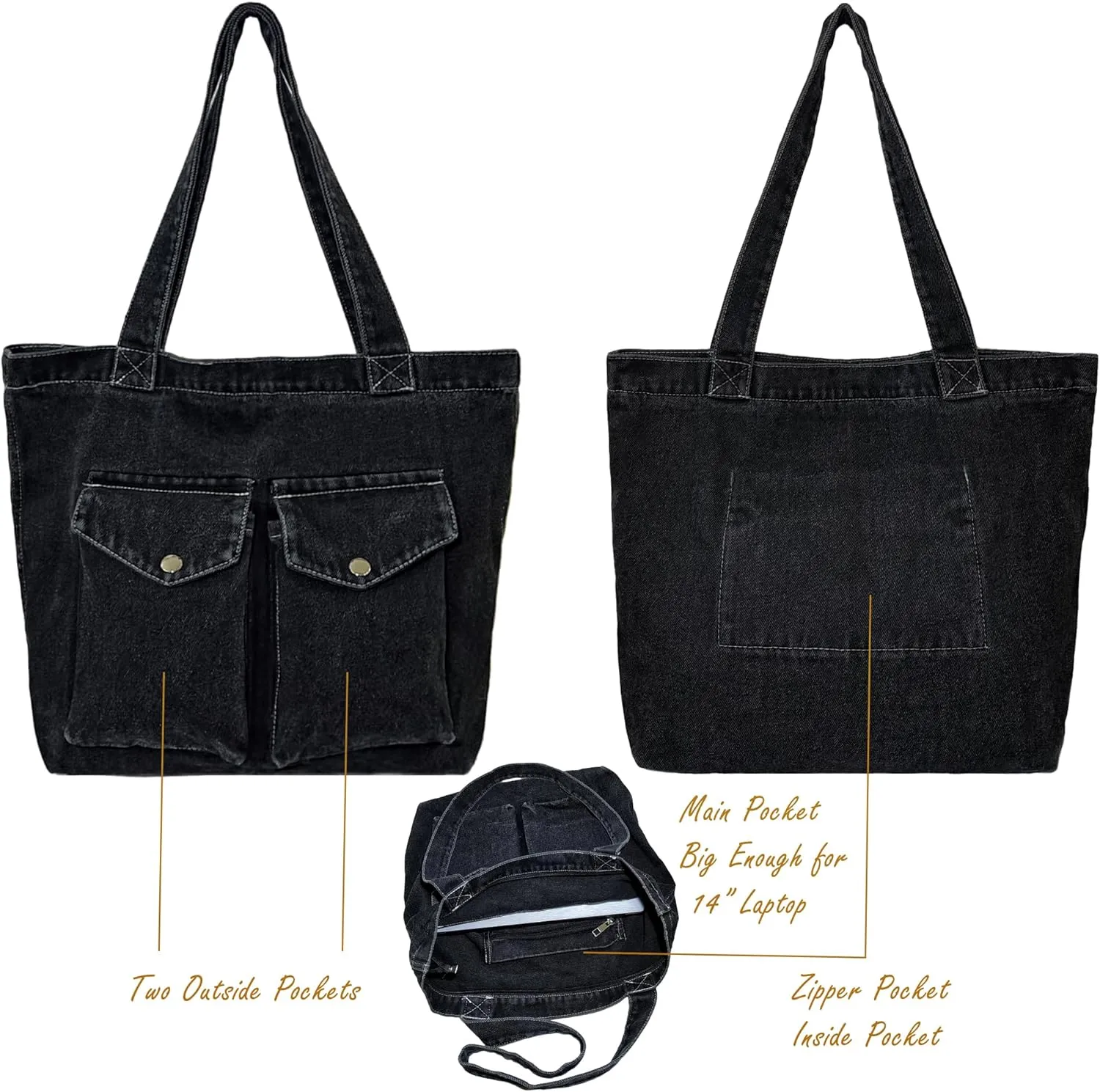 Women's Stylish Large Denim Crossbody Messenger Bag for Woman Spacious Jean Shoulder Purse Tote Hobo Bag