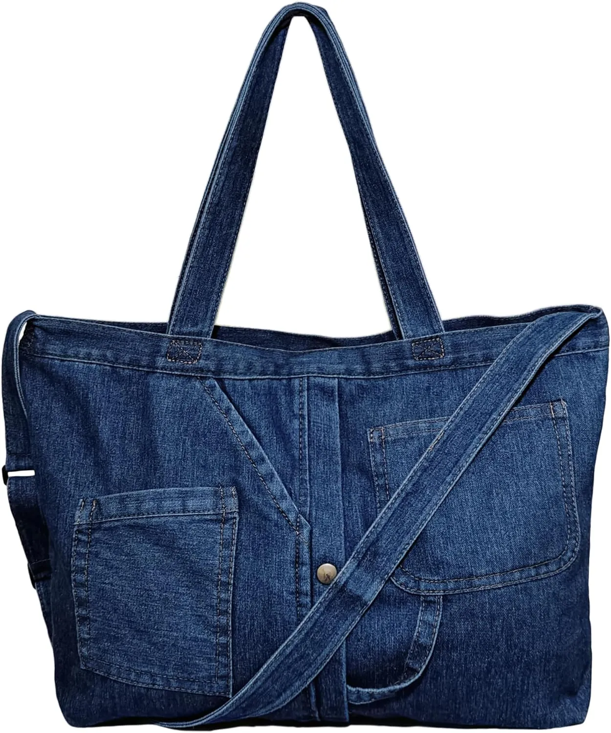 Women's Stylish Large Denim Crossbody Messenger Bag for Woman Spacious Jean Shoulder Purse Tote Hobo Bag