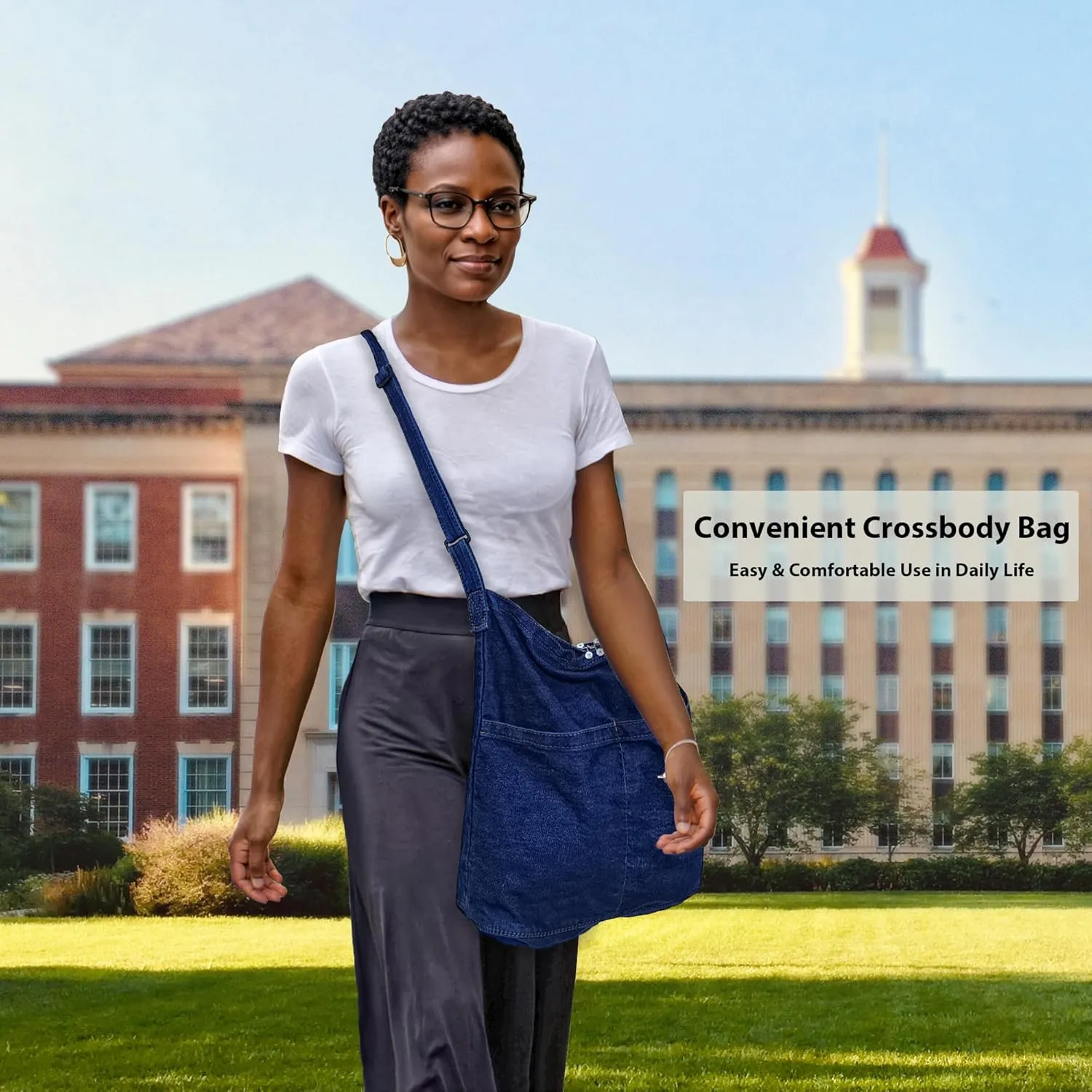 Women's Stylish Large Denim Crossbody Messenger Bag for Woman Spacious Jean Shoulder Purse Tote Hobo Bag