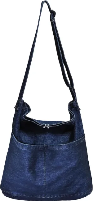 Women's Stylish Large Denim Crossbody Messenger Bag for Woman Spacious Jean Shoulder Purse Tote Hobo Bag