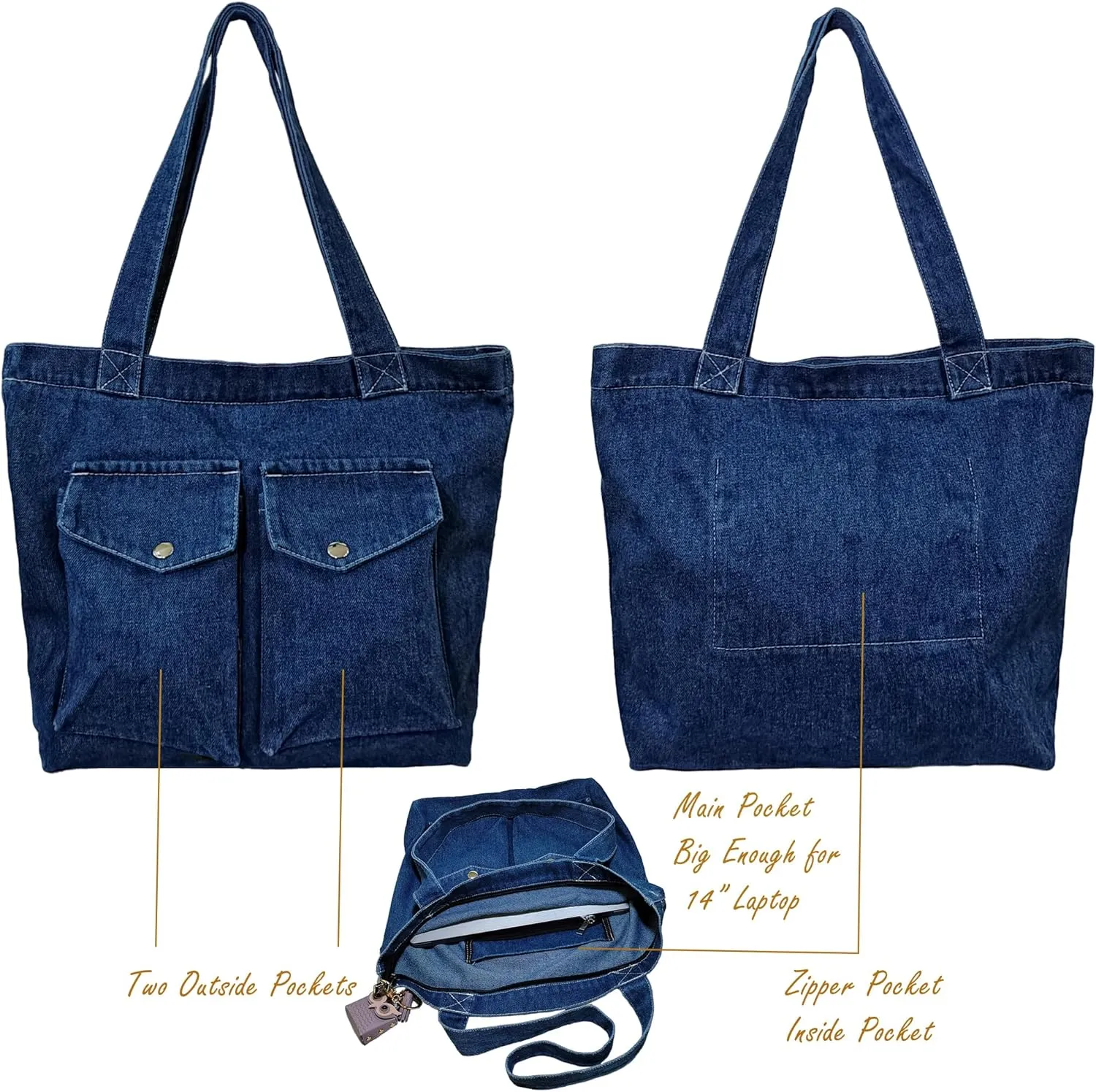 Women's Stylish Large Denim Crossbody Messenger Bag for Woman Spacious Jean Shoulder Purse Tote Hobo Bag