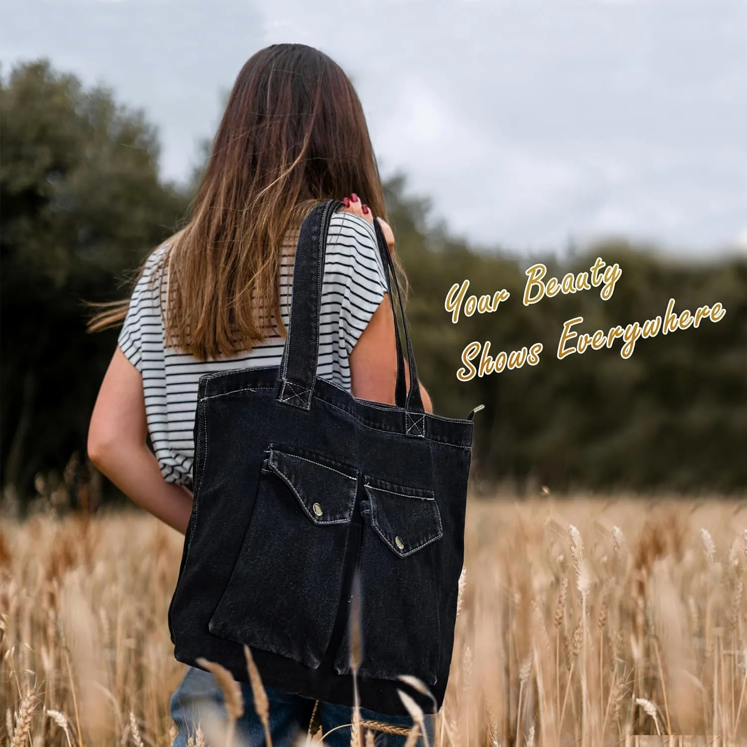 Women's Stylish Large Denim Crossbody Messenger Bag for Woman Spacious Jean Shoulder Purse Tote Hobo Bag