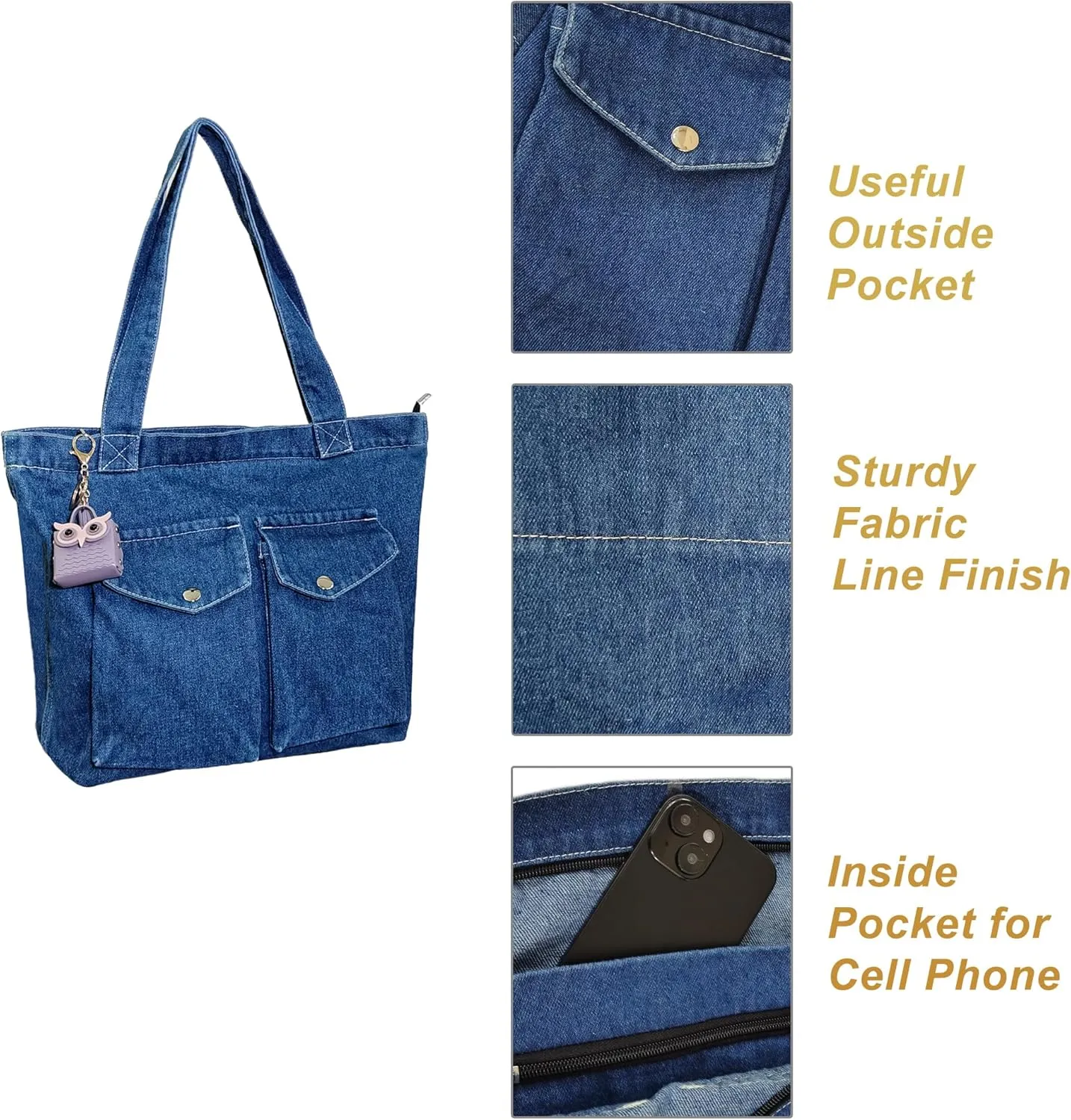Women's Stylish Large Denim Crossbody Messenger Bag for Woman Spacious Jean Shoulder Purse Tote Hobo Bag
