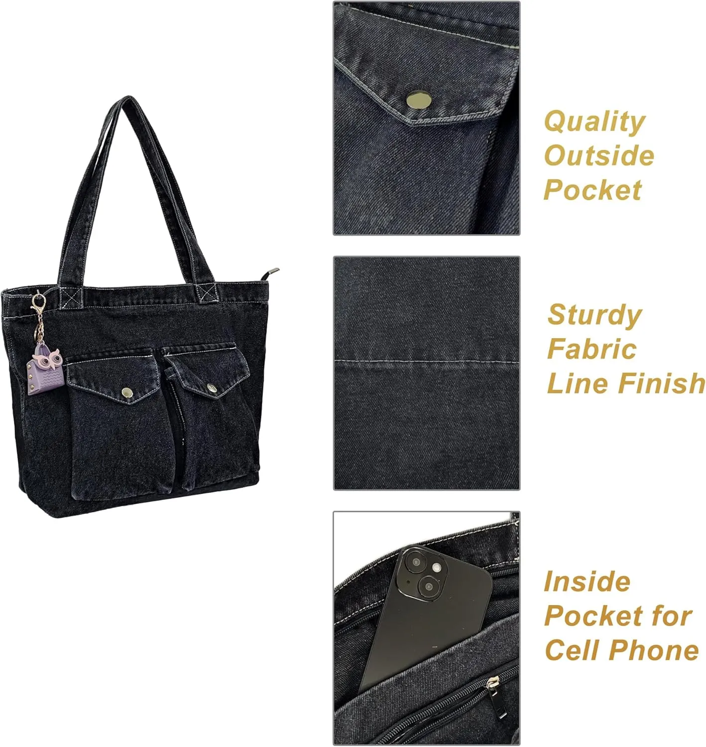 Women's Stylish Large Denim Crossbody Messenger Bag for Woman Spacious Jean Shoulder Purse Tote Hobo Bag