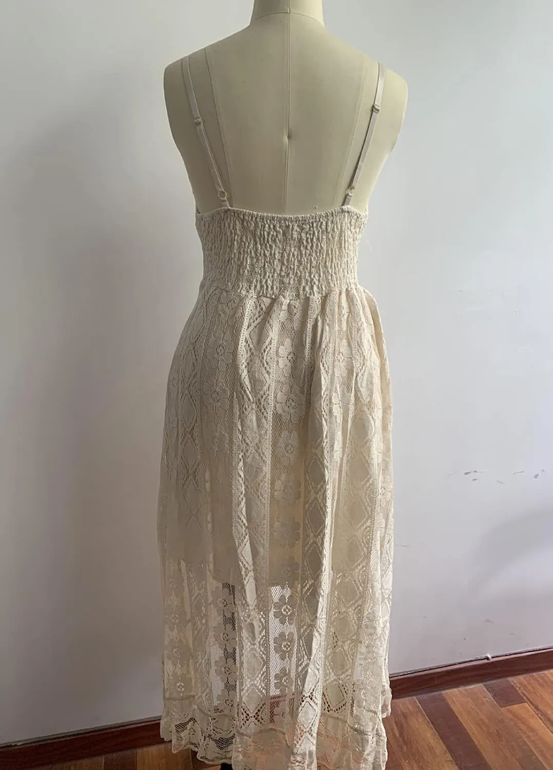 Women's Summer Lace Floral Dress V Neck Spaghetti Strap Sleeveless Bohemian Beach Casual Maxi Long Dress Sundress