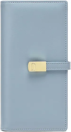 Women's Ultra-Thin Bi-Fold RFID Blocking Long Wallet  Slim Portable Clutch Purse  12 Card Slots & ID Window (Blue)