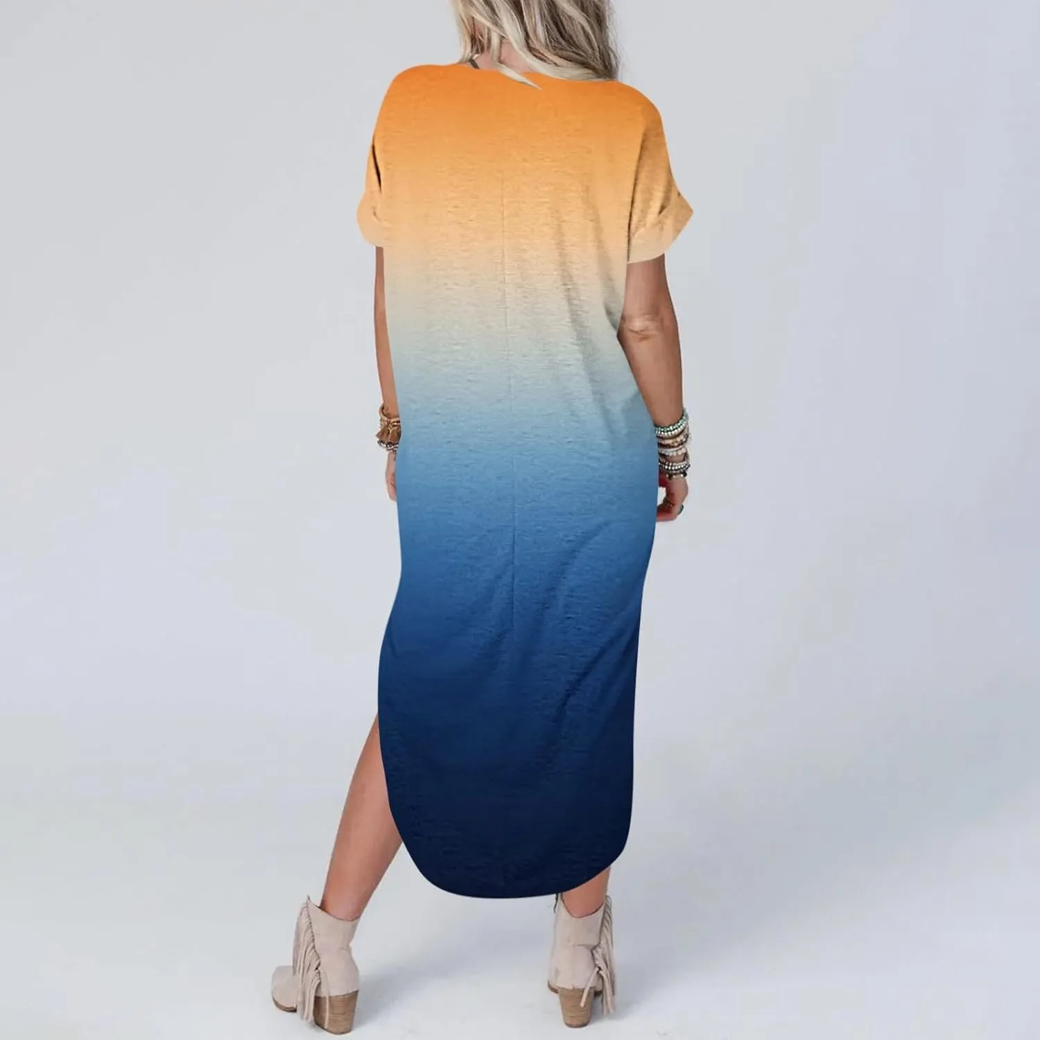 Womens Vintage Boho Sundress Casual V-Neck Short Sleeve Spring Summer Dresses Floral Printed Fashion Midi Dress