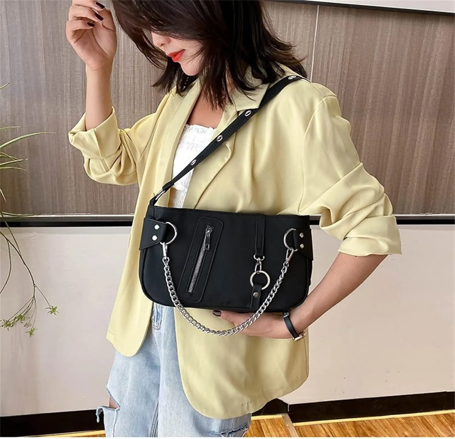 Y2K Armpit Purse Fashion Women Shoulder Underarm Bags Purses Handbags PU Leather Hobo Bags with Chain