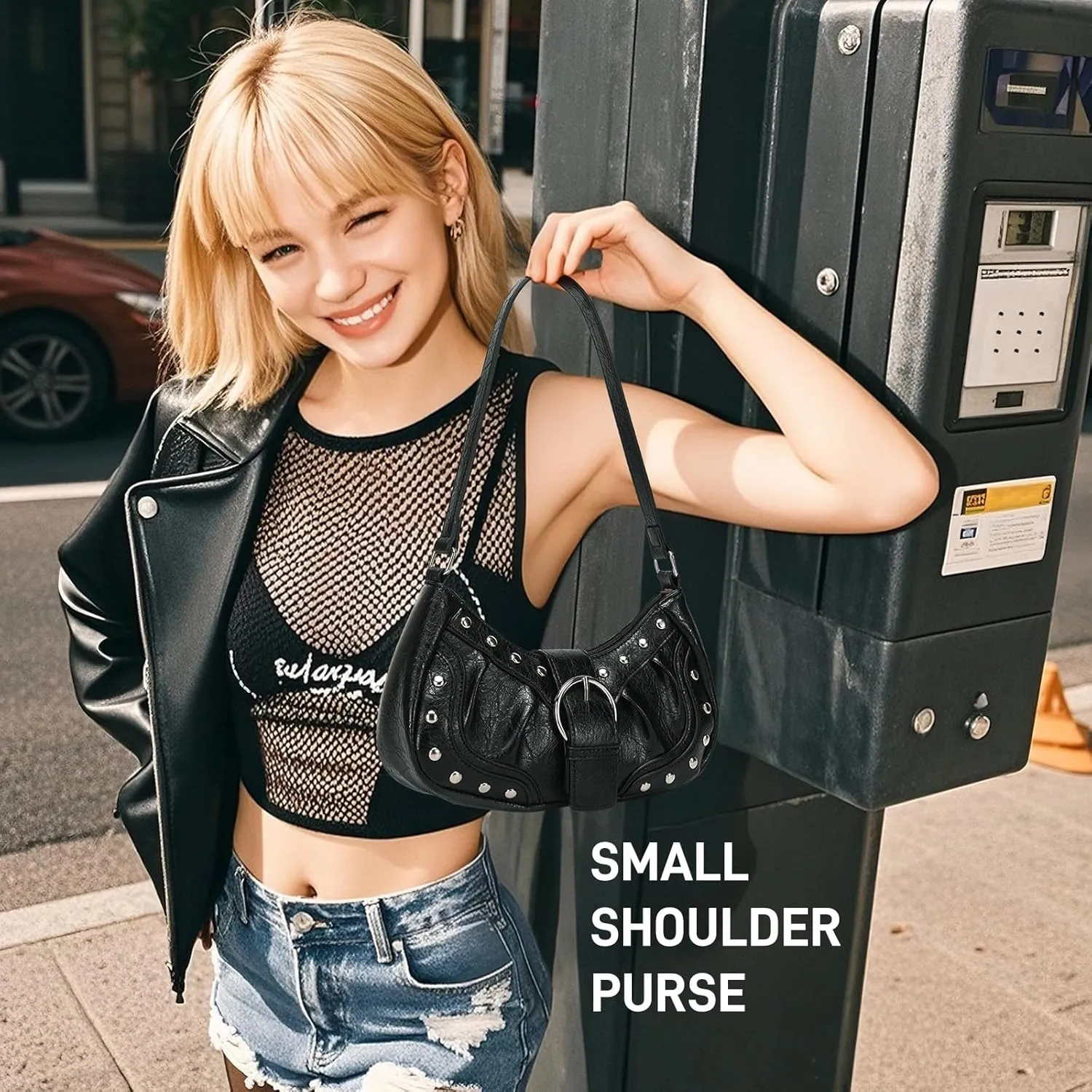 Y2K Purse Small Shoulder Bags for Women with Rivets Punk Style