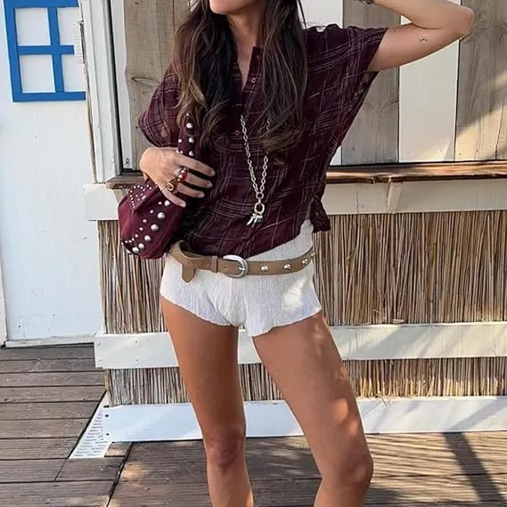 Y2K Studded Suede Hobo Shoulder Bag Burgundy Vintage 2000s Style Vegan Leather Handbag for Fall